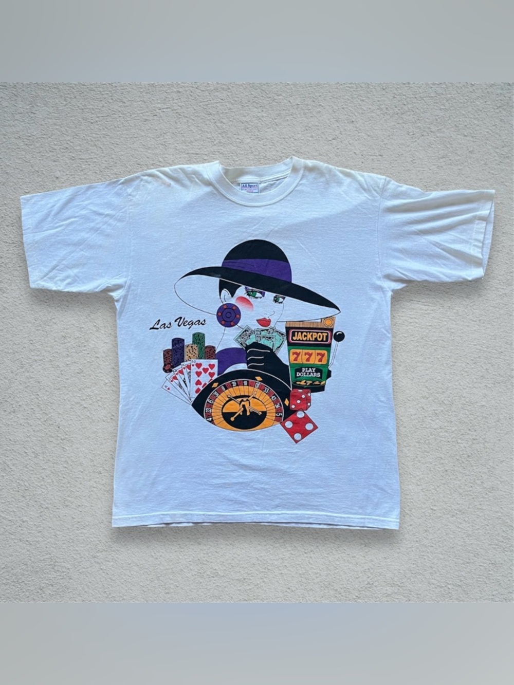 Vintage 90s Las Vegas Art Tee Shirt Gambling Nagel Style single stitch VTG poker